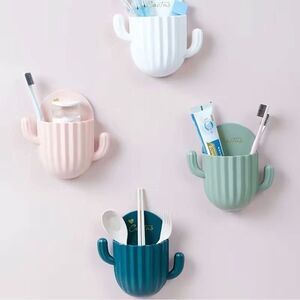 Pink cactus makeup brush holder, bathroom organizer toothbrush holder